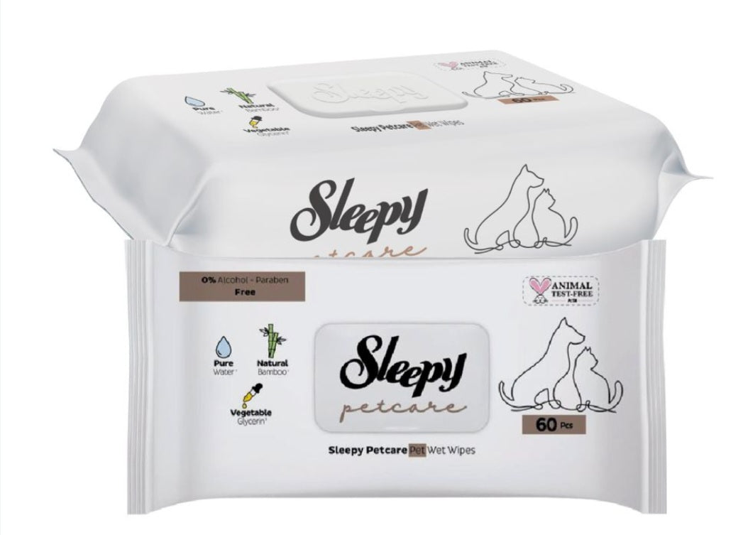 Drėgnos servetėlės gyvūnams Sleepy Pet Care 60 vnt.