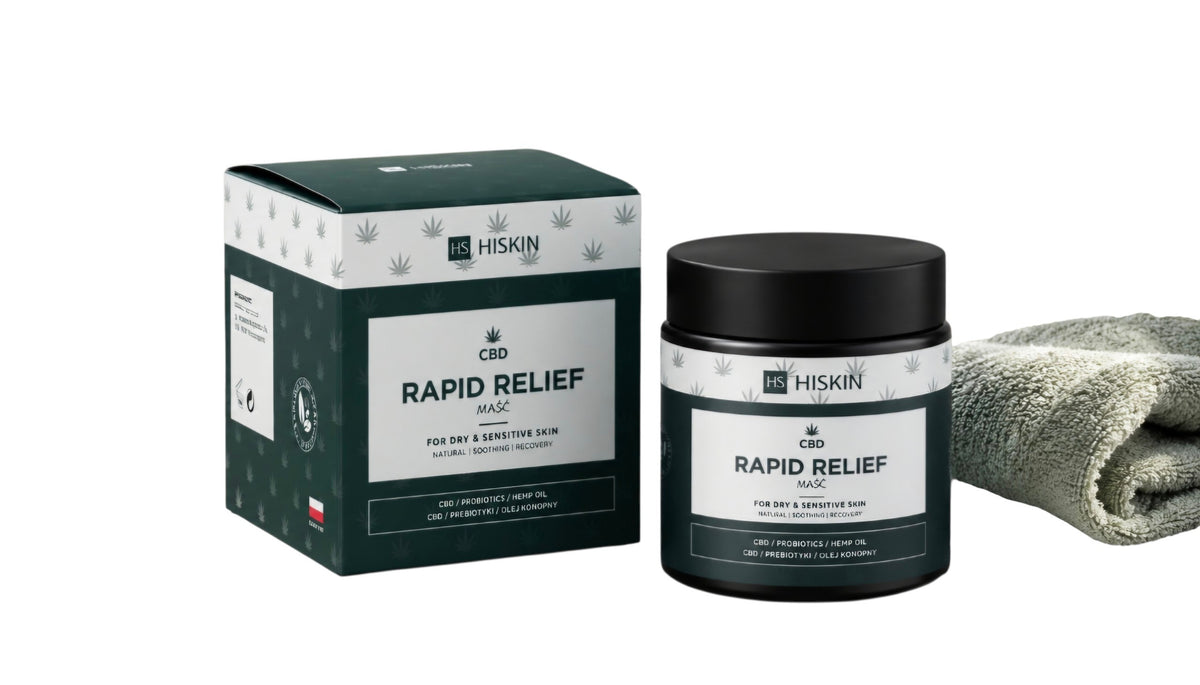HiSkin CBD Rapid Relief kūno tepalas sausai / jautriai odai (S.O.S, kad nuramintumėte odą)